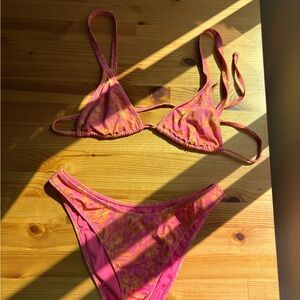 La Hearts Pink & Orange Floral Triangle Bikini Set